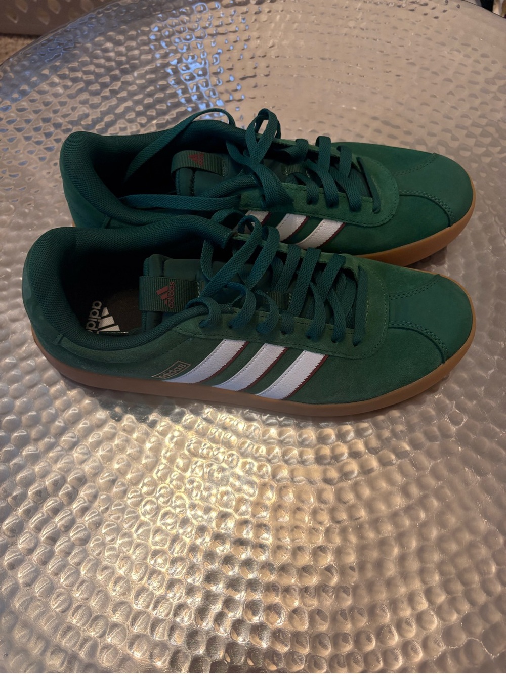 adidas Men's Green Suede Sneakers with White Stripes